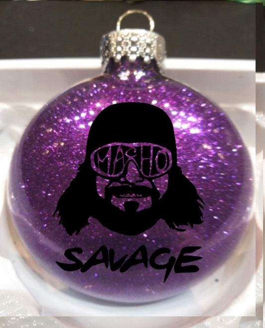 Randy Savage Macho Man Wrestling Glitter Holiday Ornament Shatterproof Disc