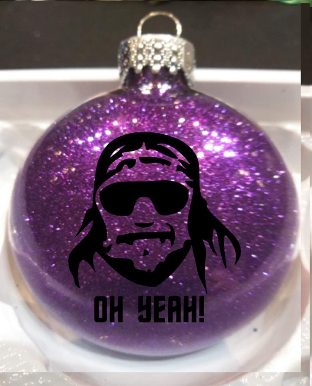 Randy Savage Macho Man Oh Yeah Wrestling Glitter Holiday Ornament Shatterproof Disc