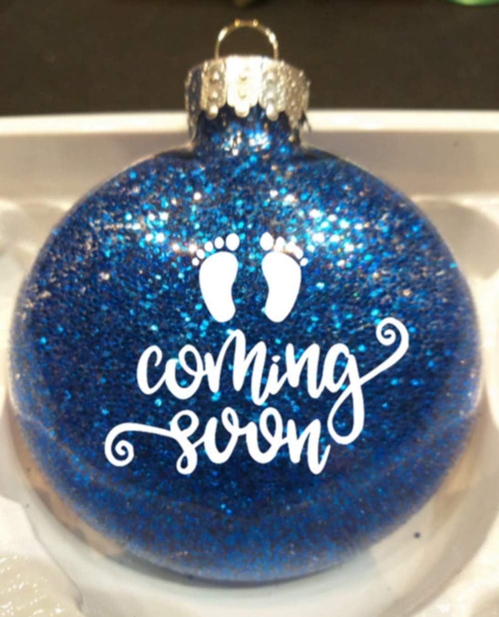 Coming Soon Pregnancy Baby Glitter Holiday Ornament Shatterproof Disc Horror