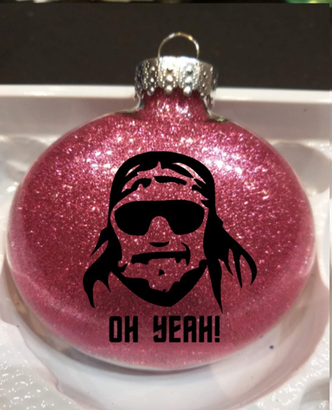 Randy Savage Macho Man Oh Yeah Wrestling Glitter Holiday Ornament Shatterproof Disc