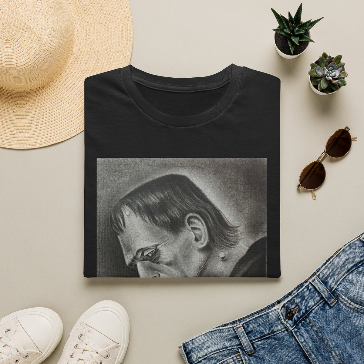 Frankenstein Portrait T-Shirt Original Art Vintage Horror Monster Gothic Clothing