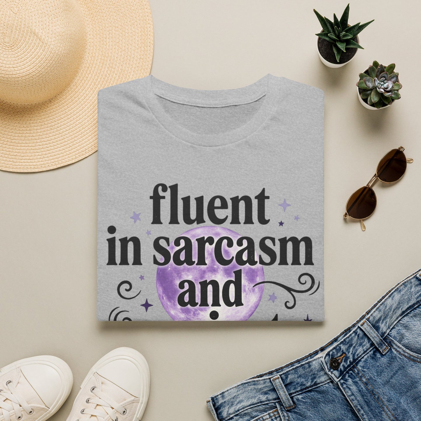 Fluent in Sarcasm and Ancient Incantations T-Shirt Sarcastic Witch Tee Goth Horror