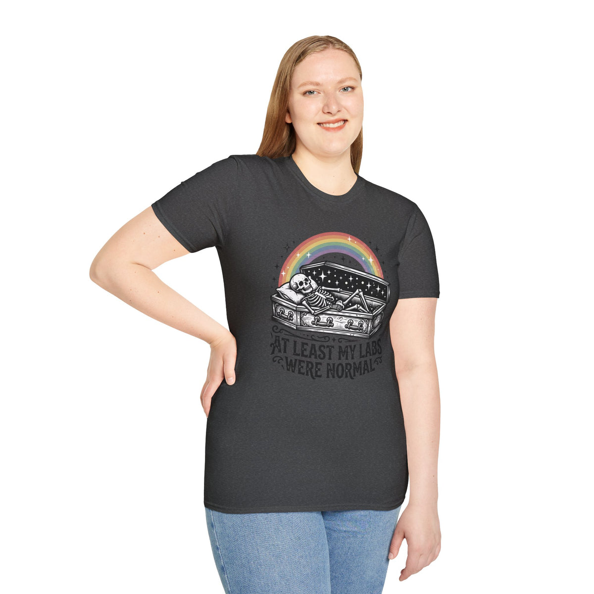 At Least My Labs Were Normal T-Shirt Coffin Skeleton Rainbow Medical Humor