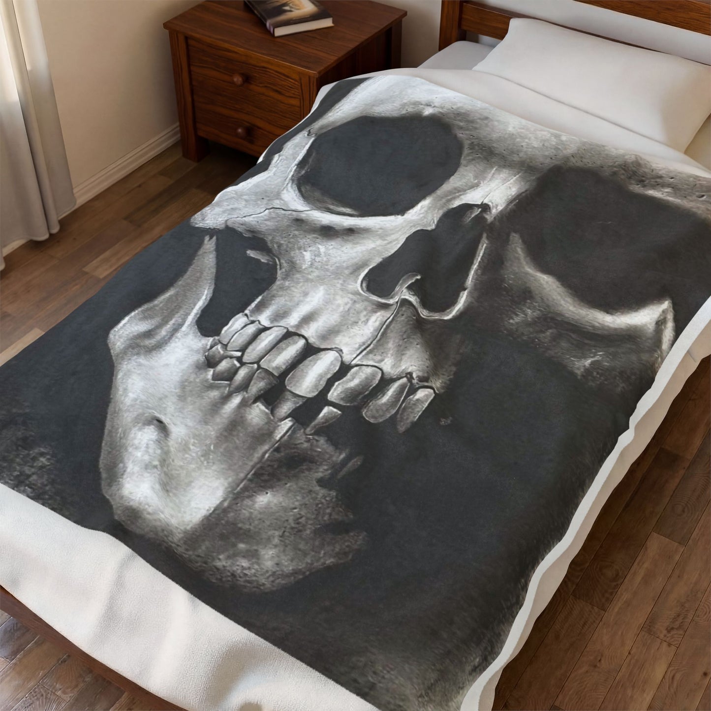 Original Skull Drawing Velveteen Blanket Gothic Skull Dark Home Decor