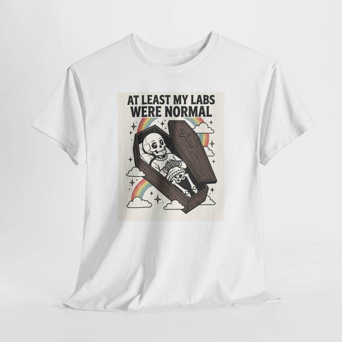 At Least My Labs Were Normal T-Shirt Skeleton in Coffin Medical Humor