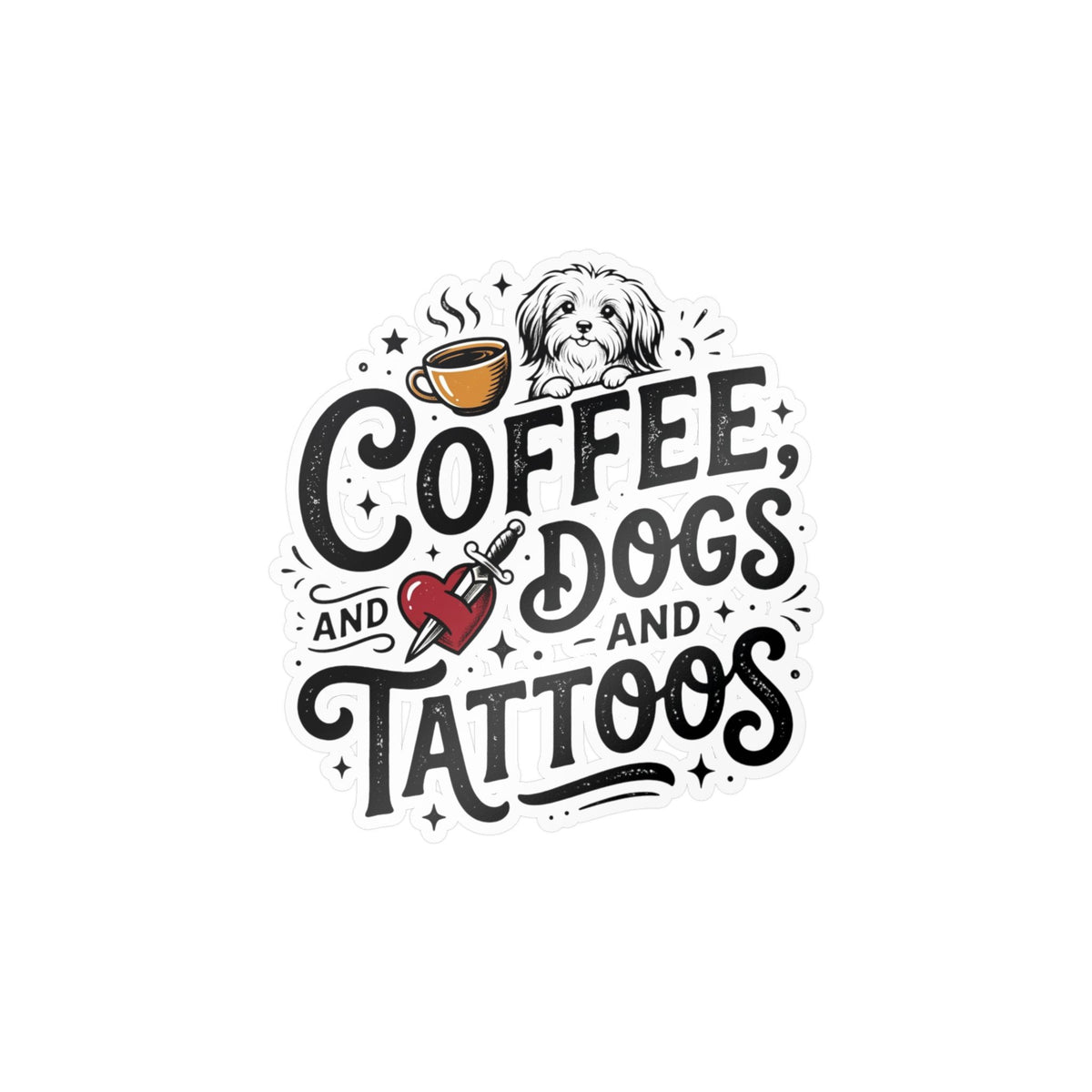 Coffee Dogs Tattoos Kiss-Cut Vinyl Decal Sticker