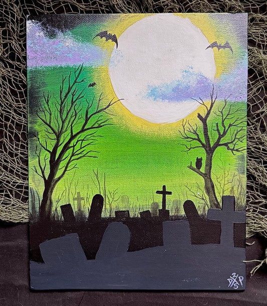 Cemetery Graveyard Canvas Art Wall Hanging Home Decor Horror True Crime Halloween