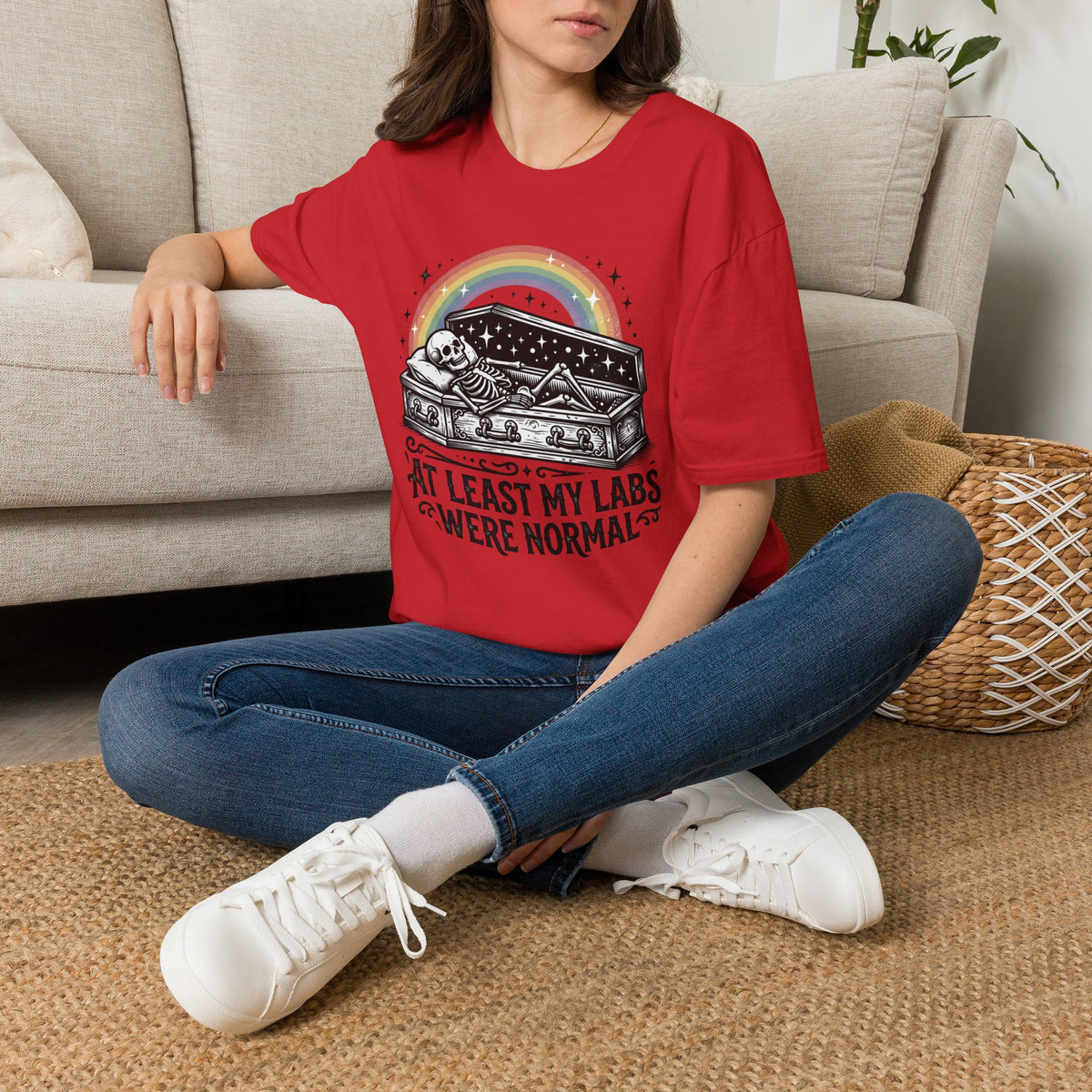 At Least My Labs Were Normal T-Shirt Coffin Skeleton Rainbow Medical Humor