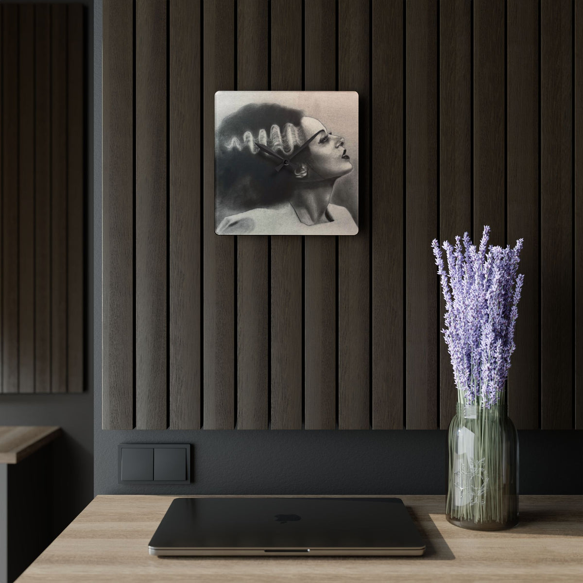Bride of Frankenstein Portrait Acrylic Wall Clock Gothic Art Home Decor Horror