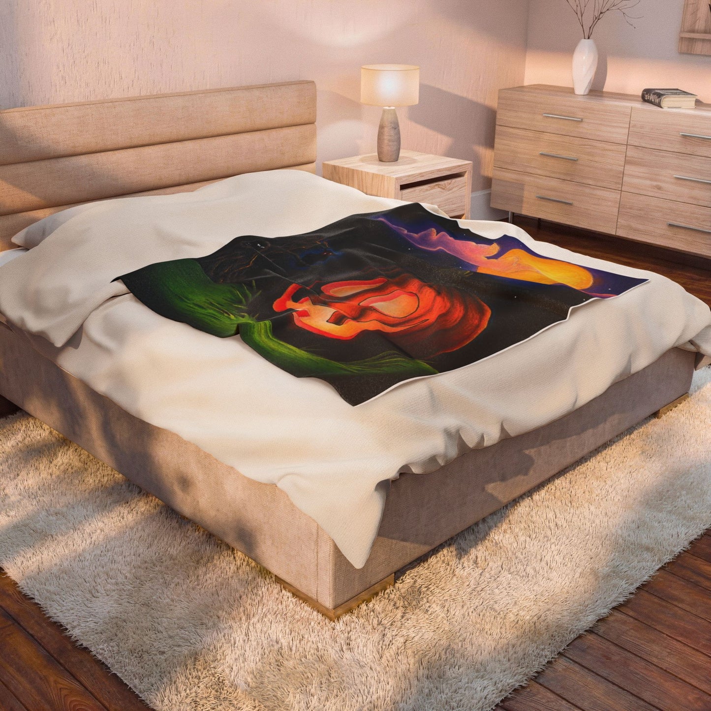 Halloween Pumpkin Velveteen Plush Blanket – Jack-O’-Lantern Moonlit Throw Home Decor