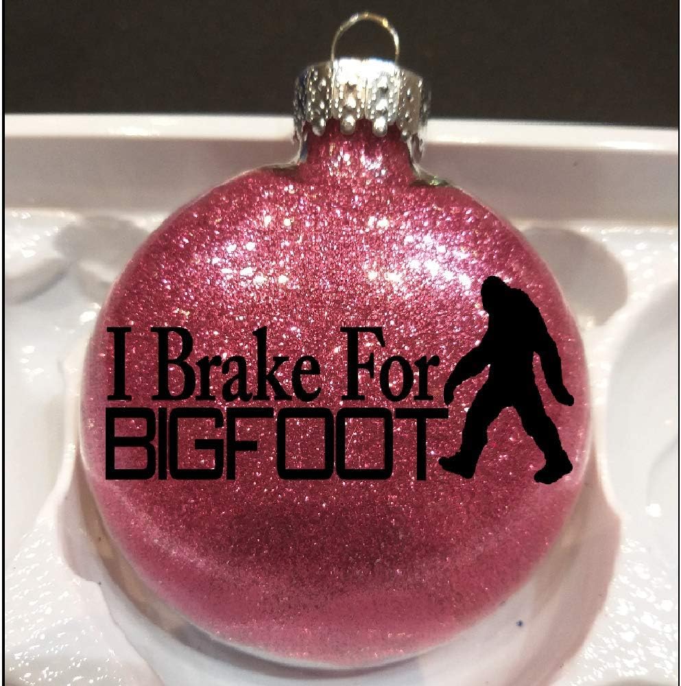Brake for Bigfoot Cryptid Glitter Holiday Ornament Shatterproof Disc Horror