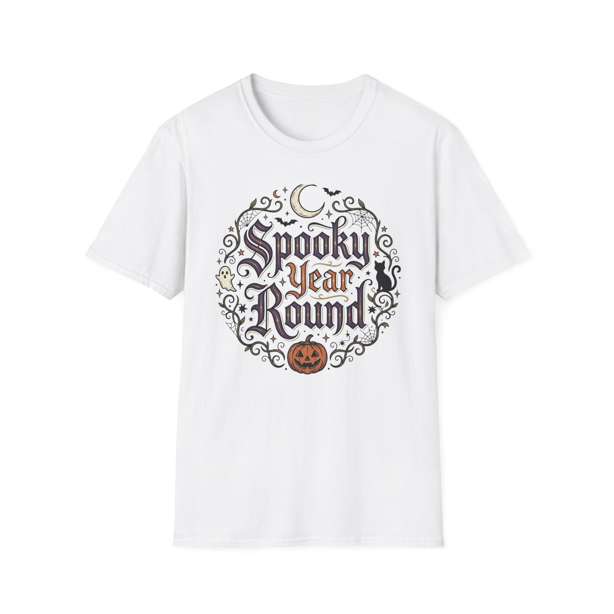 Spooky Year Round T-Shirt Halloween Script Pumpkin Moon Goth Alternative Clothing