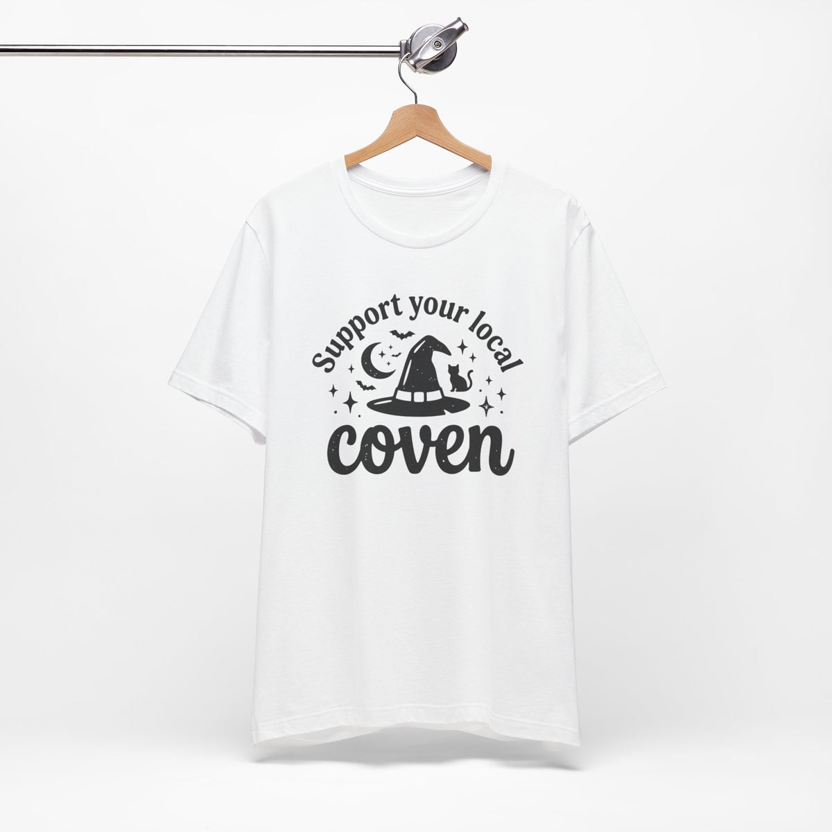 Support Your Local Coven T-Shirt Witch Hat Moon Stars Tee Halloween Spooky