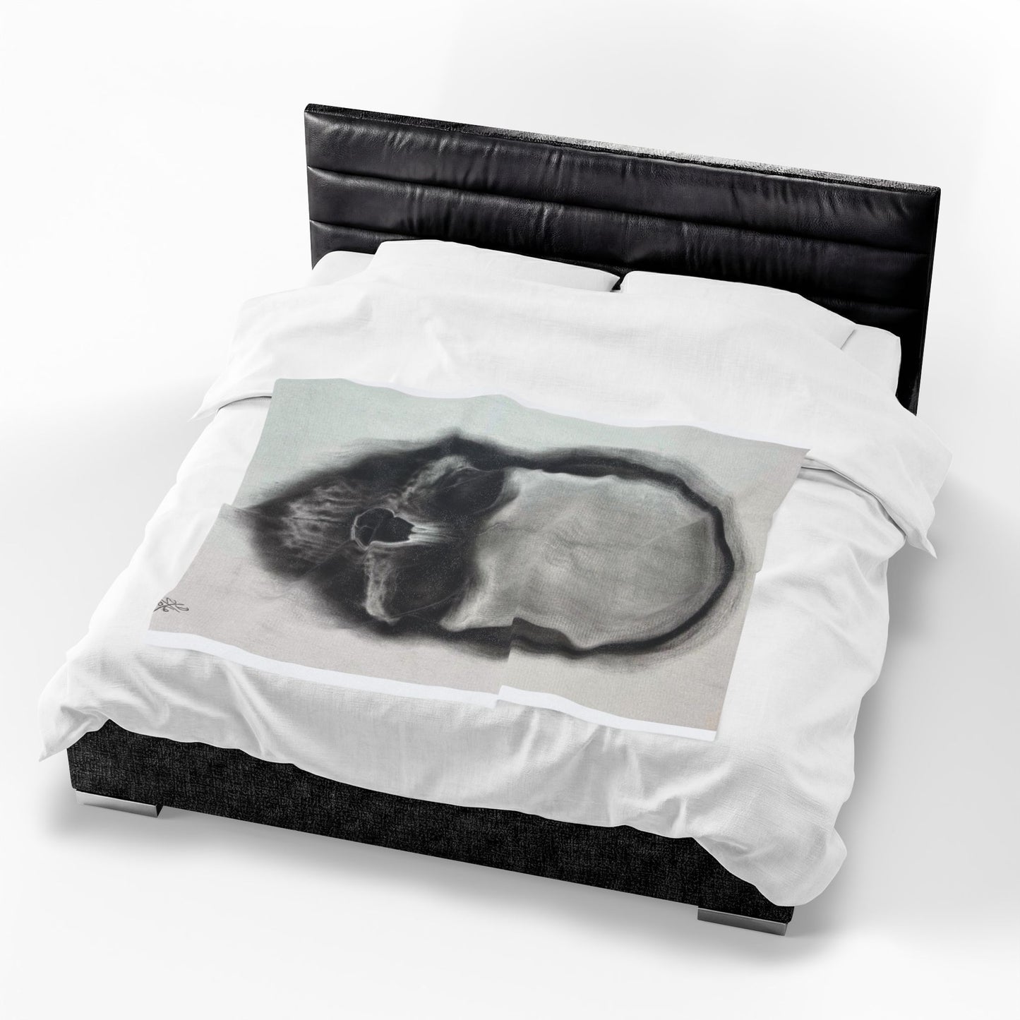Smoky Charcoal Skull Art Velveteen Plush Blanket Throw Gothic Decor