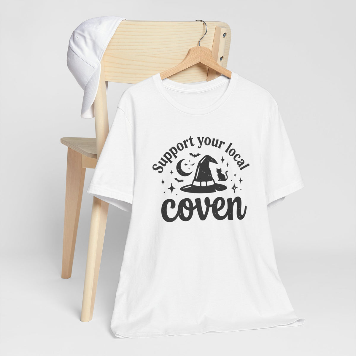 Support Your Local Coven T-Shirt Witch Hat Moon Stars Tee Halloween Spooky