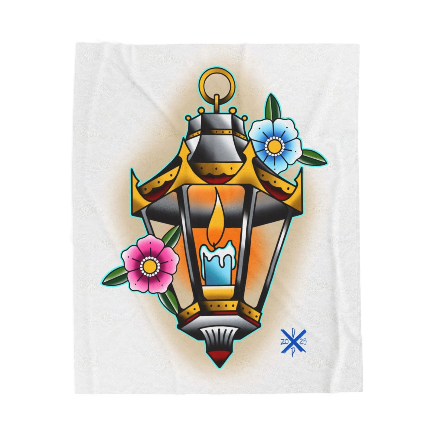 Tattoo Art Candle Lantern Floral Velveteen Plush Blanket Throw Home Decor