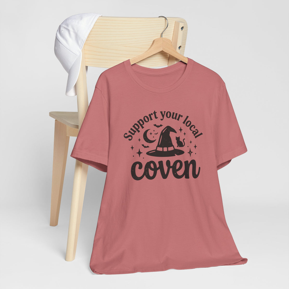 Support Your Local Coven T-Shirt Witch Hat Moon Stars Tee Halloween Spooky