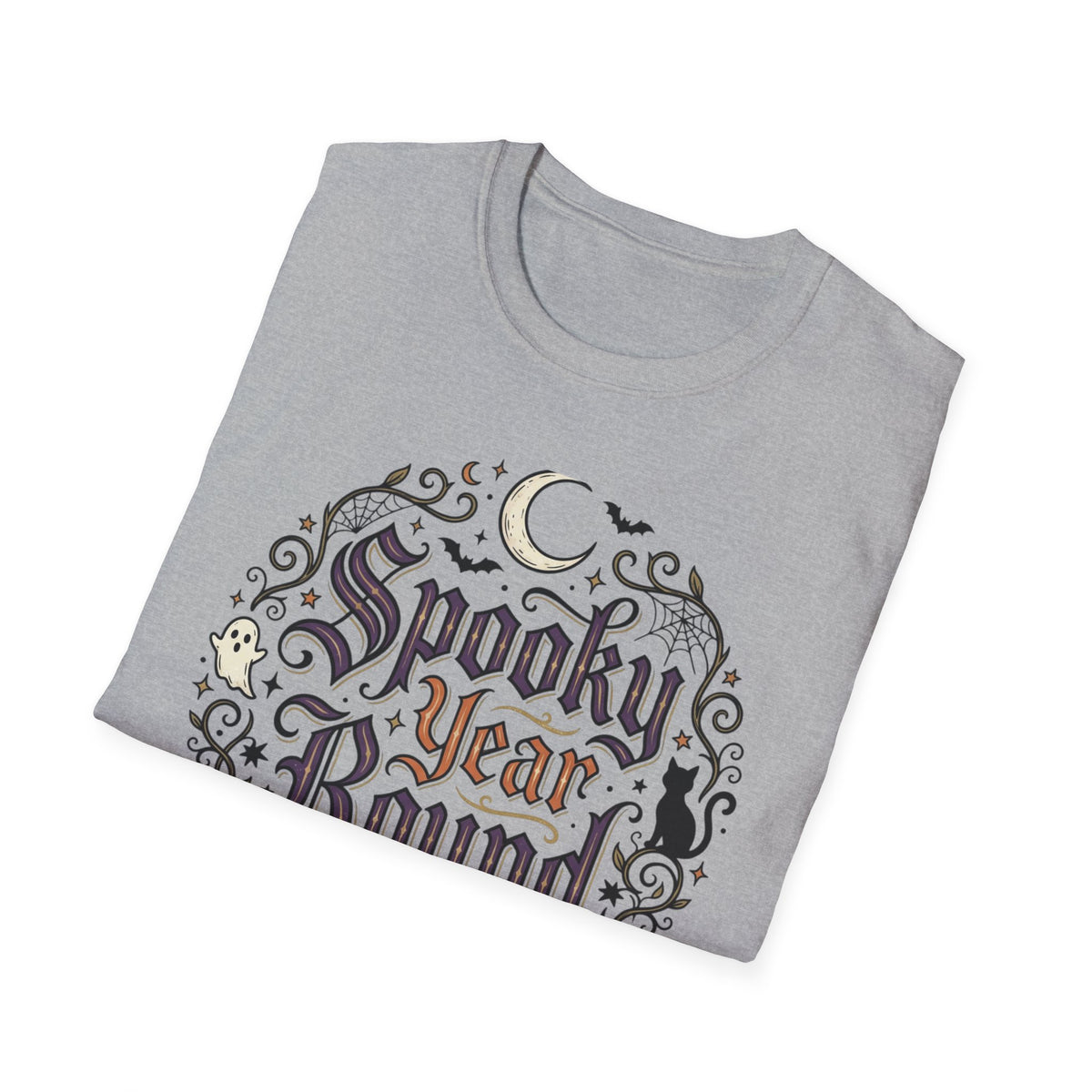 Spooky Year Round T-Shirt Halloween Script Pumpkin Moon Goth Alternative Clothing