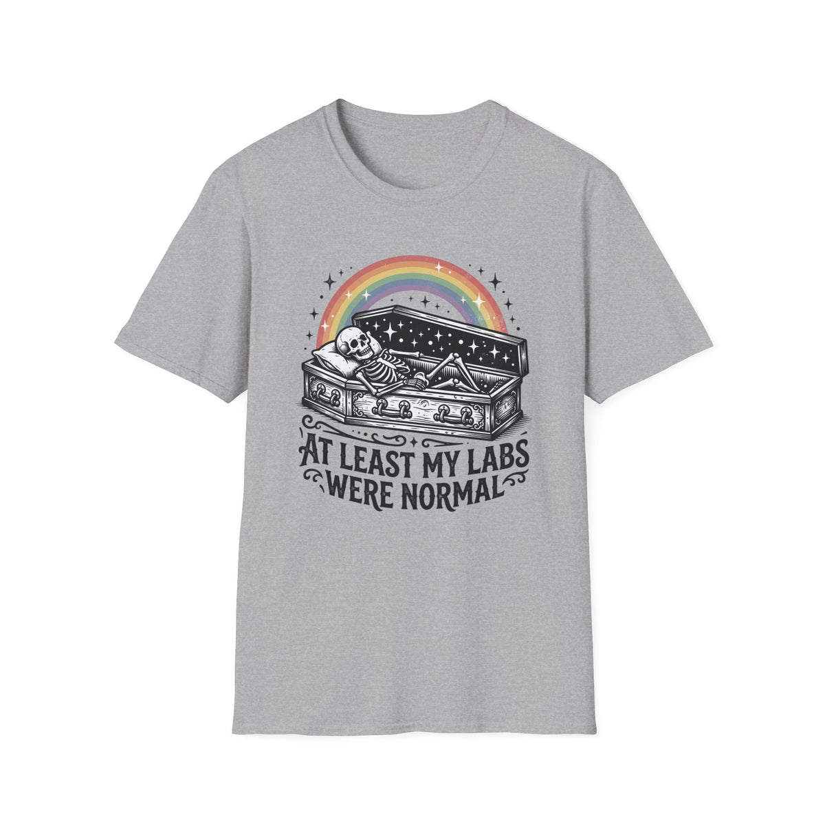 At Least My Labs Were Normal T-Shirt Coffin Skeleton Rainbow Medical Humor
