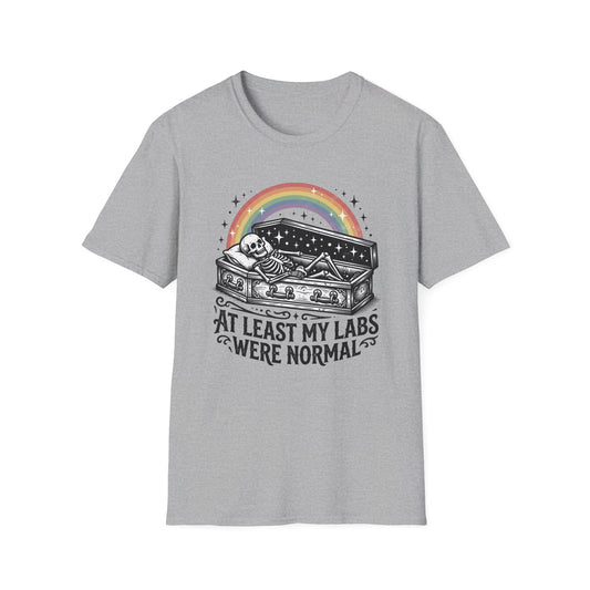 At Least My Labs Were Normal T-Shirt Coffin Skeleton Rainbow Medical Humor