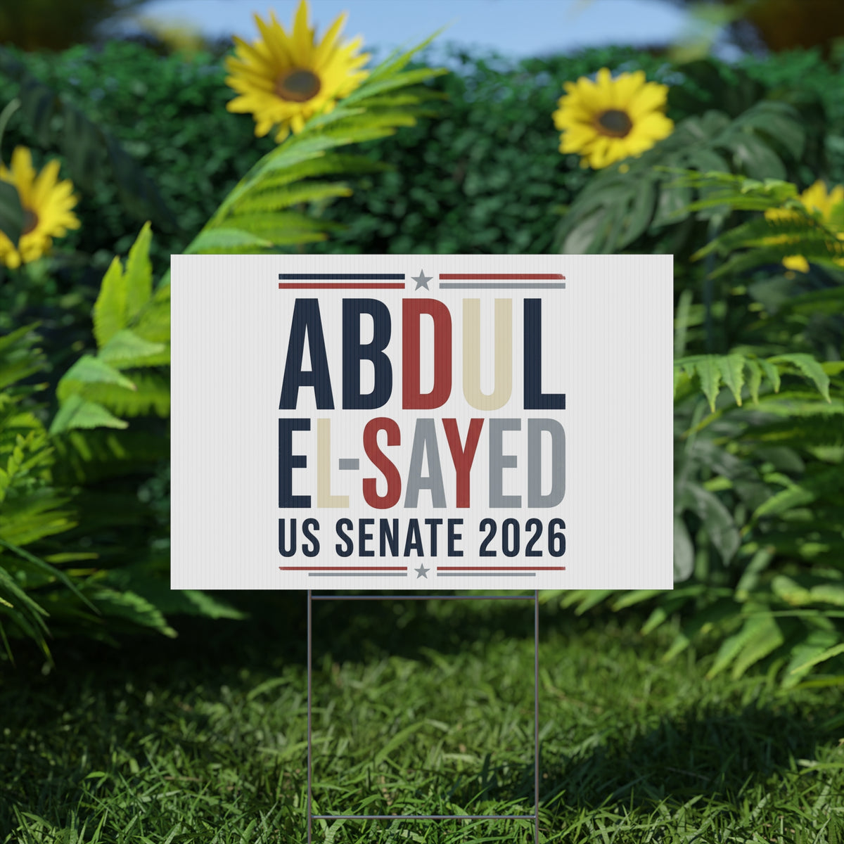 Abdul El-Sayed US Senate 2026 Plastic Yard Sign Democratic Michigan Campaign Logo