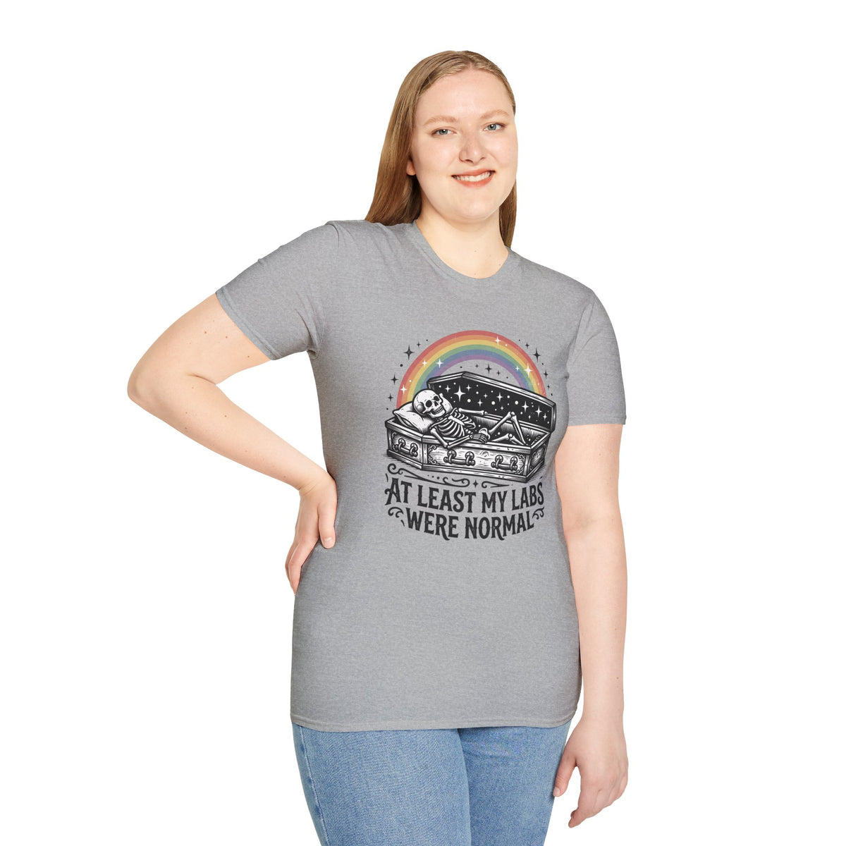 At Least My Labs Were Normal T-Shirt Coffin Skeleton Rainbow Medical Humor