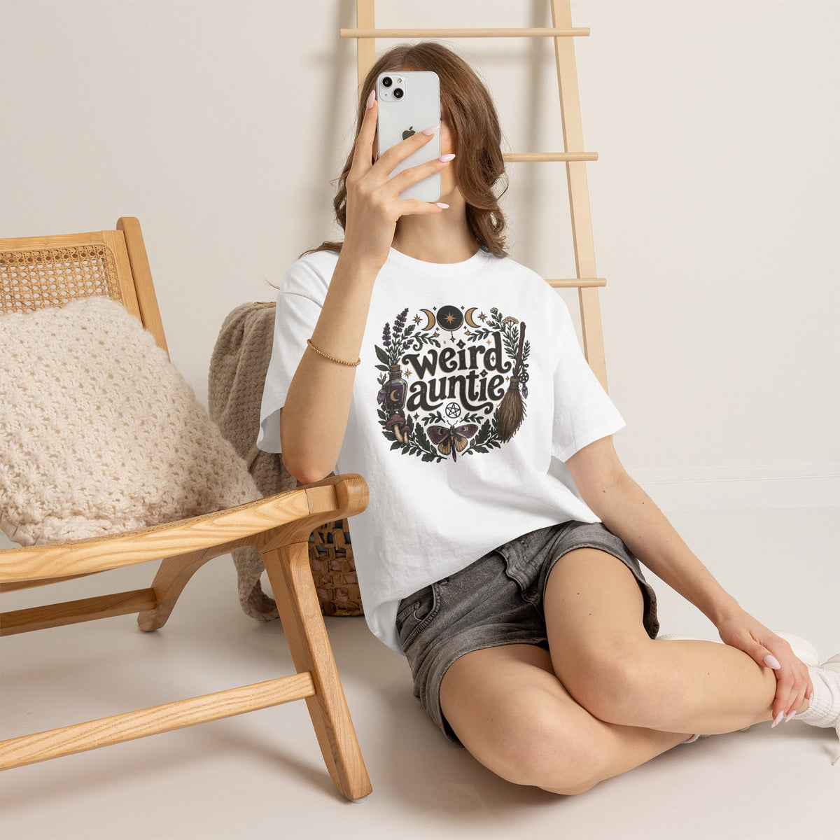 Weird Auntie Floral Moon Graphic T-Shirt Witchy Goth Tee