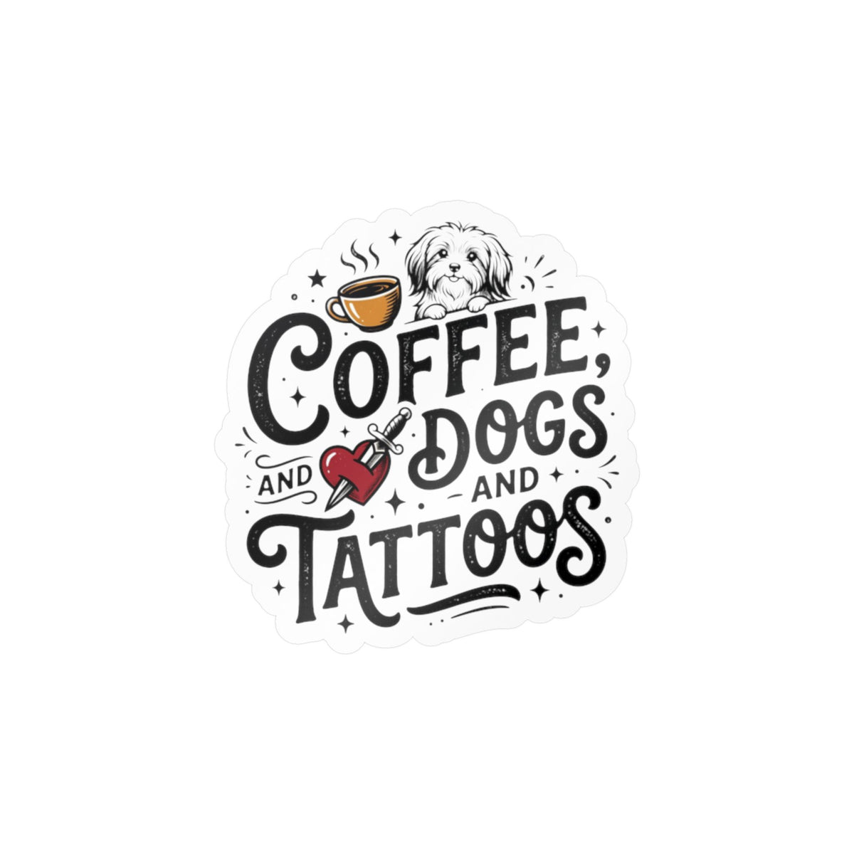 Coffee Dogs Tattoos Kiss-Cut Vinyl Decal Sticker