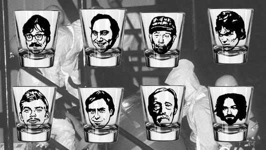 8 Set True Crime Shot Glasses Barware Horror Halloween Metaphysical