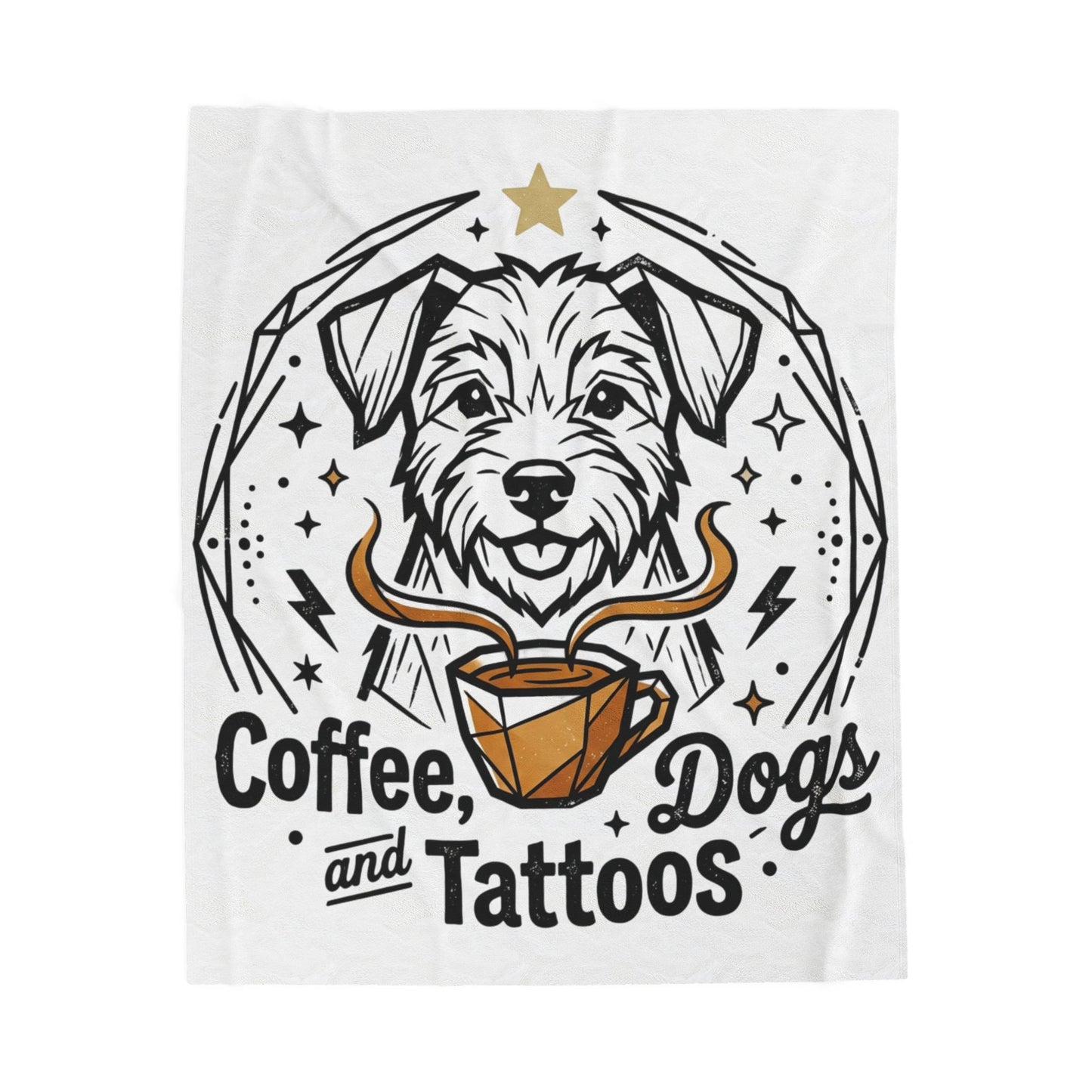 Coffee Dogs and Tattoos Velveteen Plush Blanket Home Decor Throw