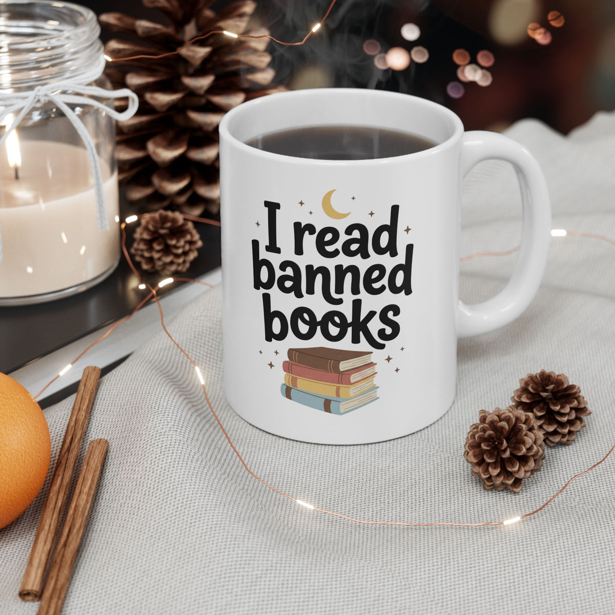 I Read Banned Books Mug Ceramic Coffee Cup Book Lovers Library Literary