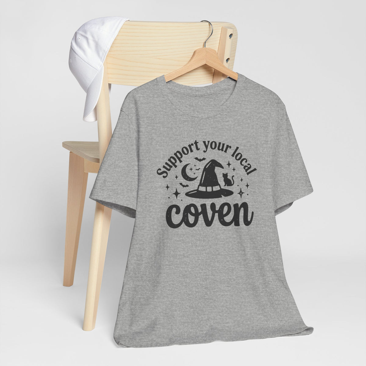 Support Your Local Coven T-Shirt Witch Hat Moon Stars Tee Halloween Spooky