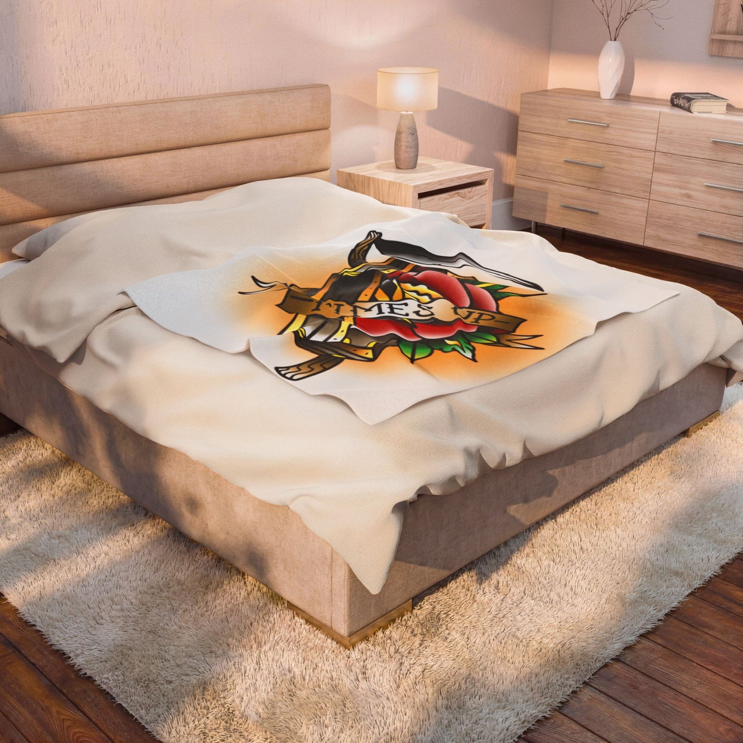 Time's Up Coffin Tattoo Flash Velveteen Plush Blanket Throw Home Decor Horror