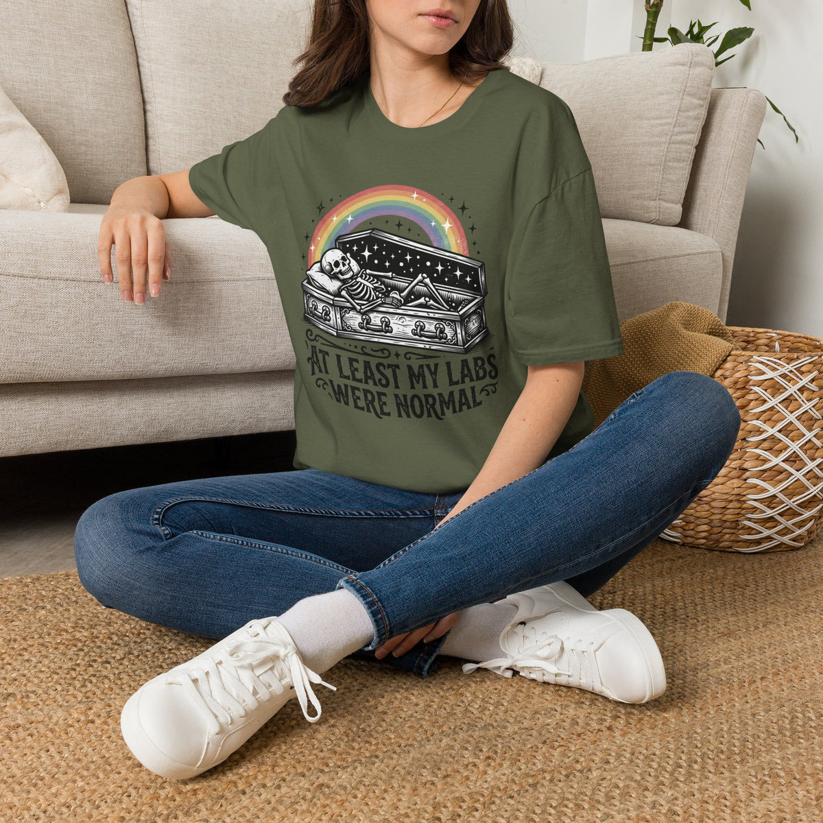 At Least My Labs Were Normal T-Shirt Coffin Skeleton Rainbow Medical Humor