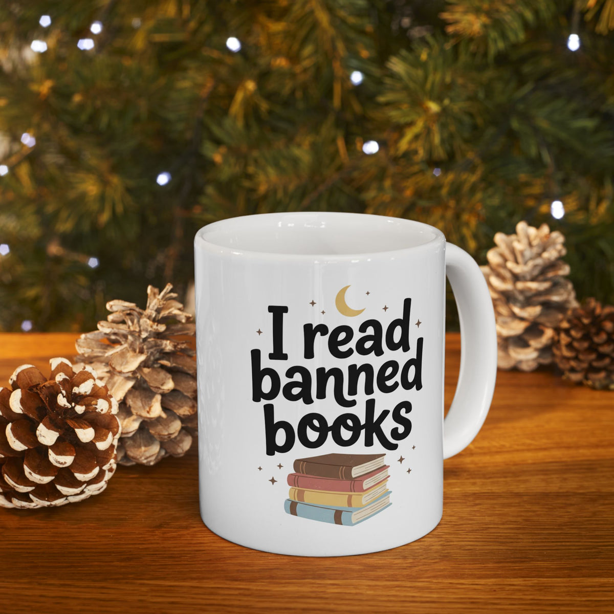 I Read Banned Books Mug Ceramic Coffee Cup Book Lovers Library Literary