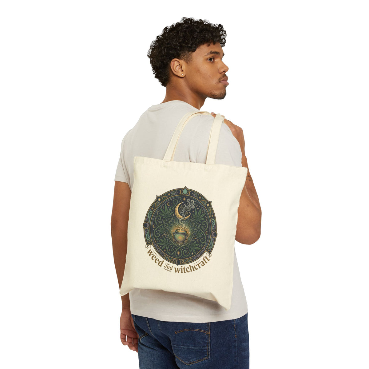 Weed and Witchcraft Tote Bag Moon Cauldron Witchy Horror Halloween