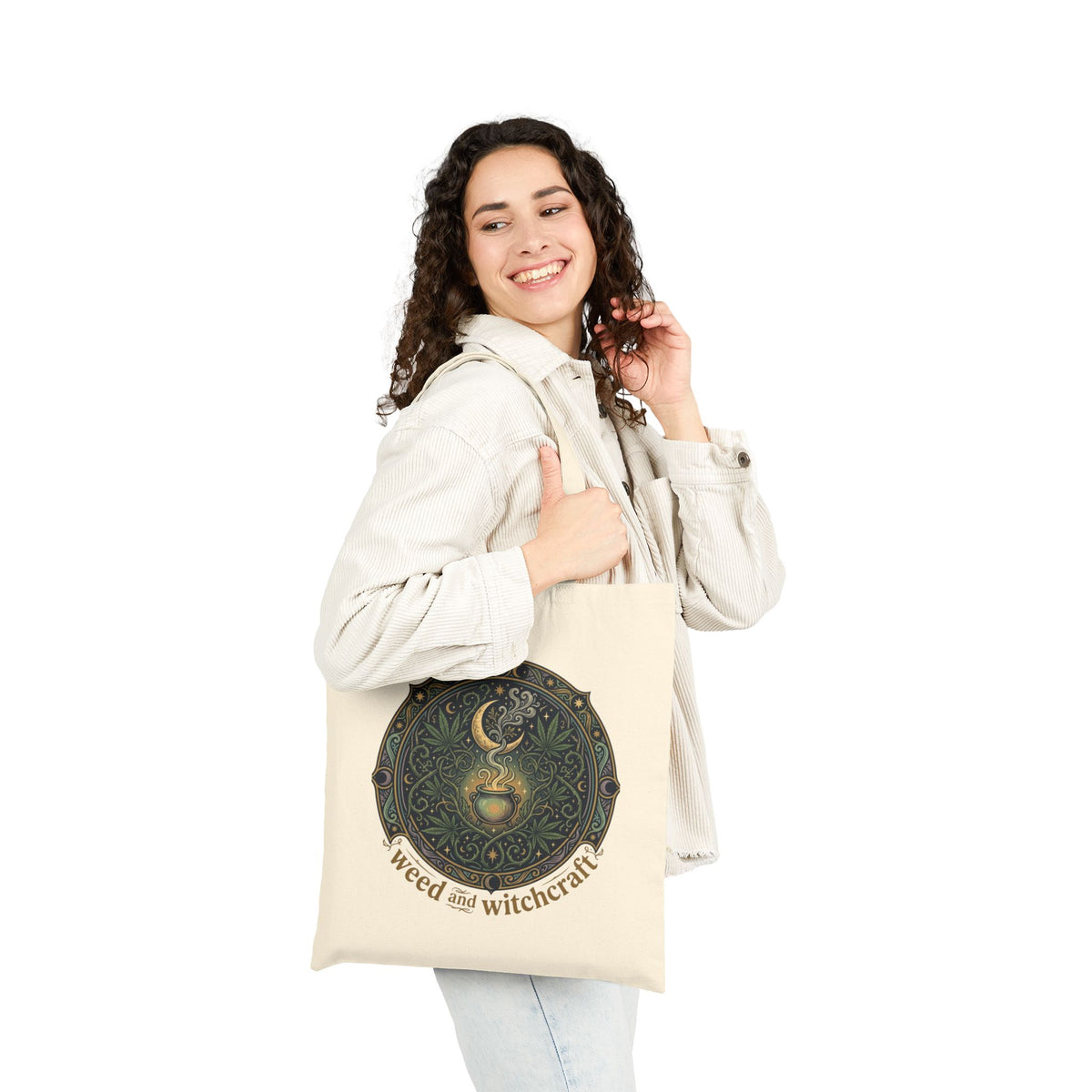 Weed and Witchcraft Tote Bag Moon Cauldron Witchy Horror Halloween