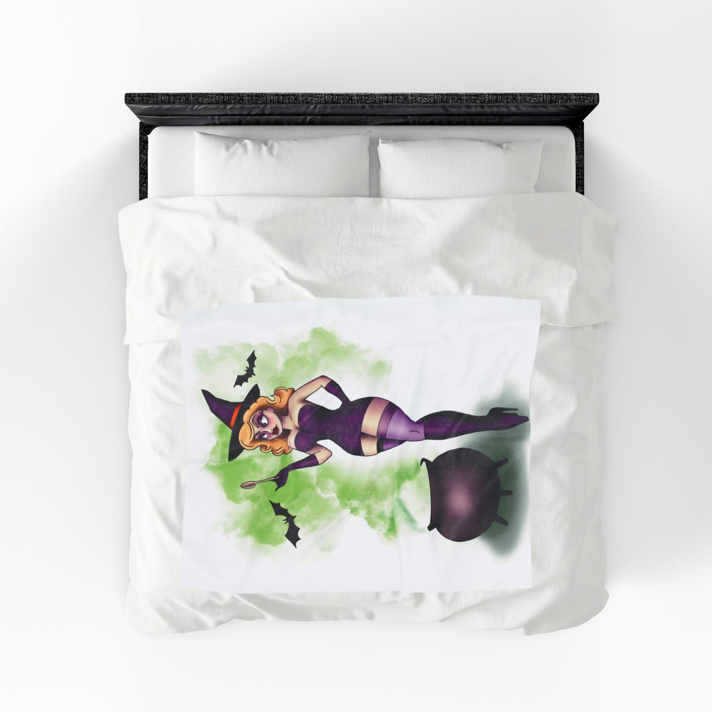 Witch Pin-Up Velveteen Plush Blanket Witchy Home Decor