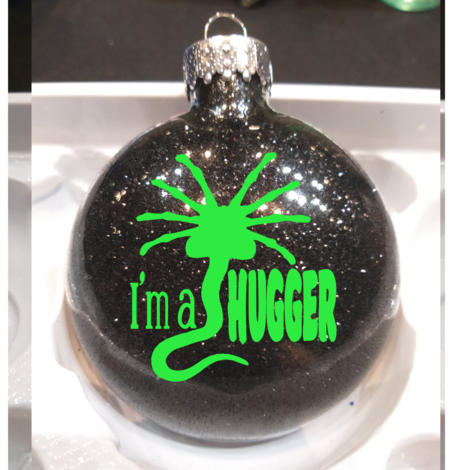 I'm a Hugger Alien Glitter Christmas Ornament Shatterproof Horror Halloween Metaphysical