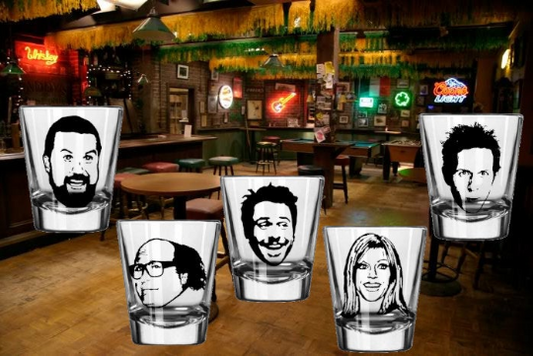 5 Set Always Sunny Philadelphia Shot Glasses Barware Horror Halloween Metaphysical