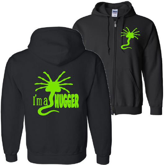 Alien I'm a Hugger Black Unisex Shirt Zip Hoodie Hooded Sweatshirt Clothing Horror