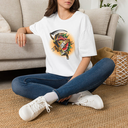 Time's Up Rose Coffin Scythe T-Shirt Traditional Tattoo Style Alternative Goth Clothing
