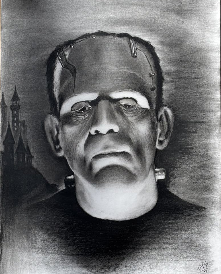 Frankenstein Universal Horror Charcoal Art Print Wall Hanging Home Decor