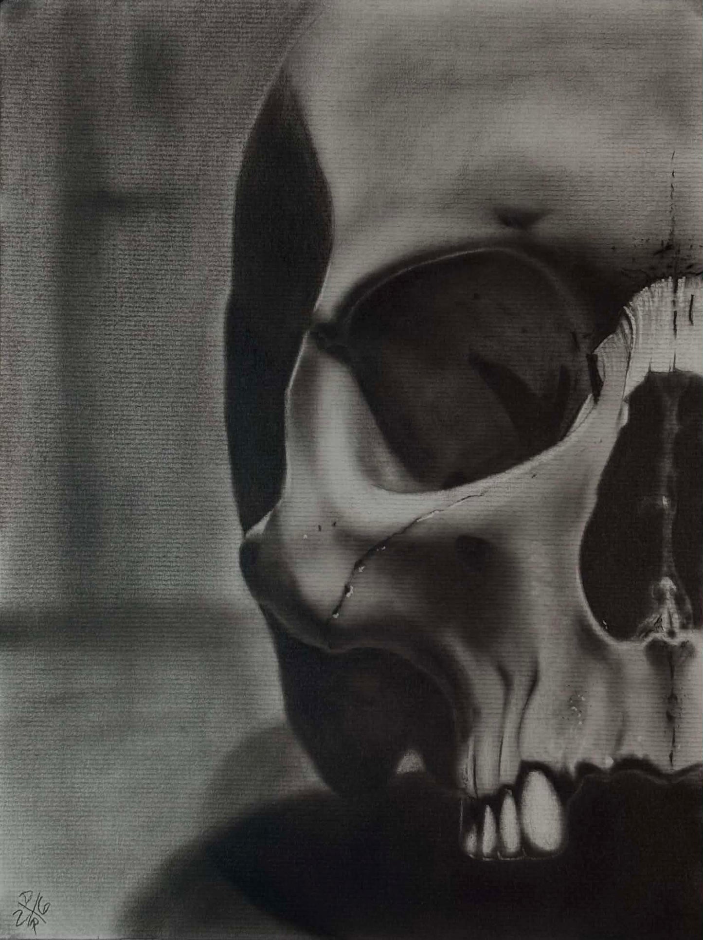 ORIGINAL Half Skull Charcoal Art Print Wall Hanging Home Decor