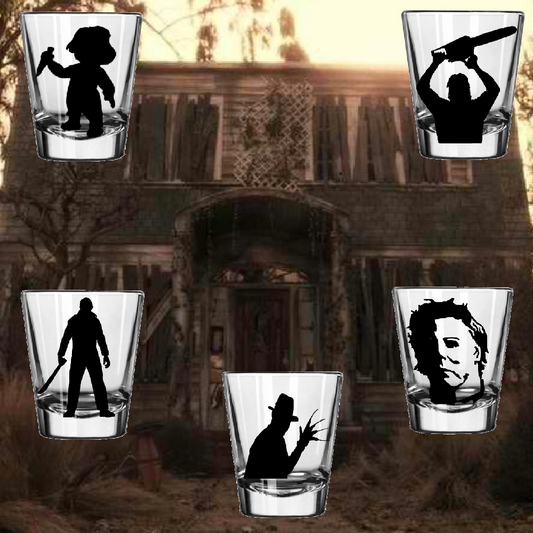 5 Set Slasher Shot Glasses Barware Horror Halloween Metaphysical