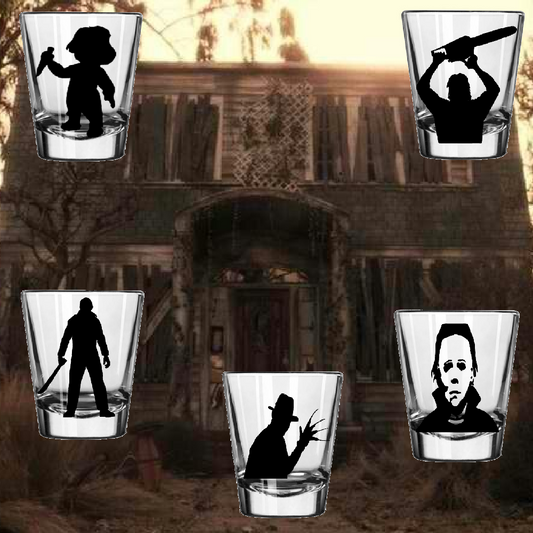 5 Set Slasher Shot Glasses Barware Horror Halloween Metaphysical