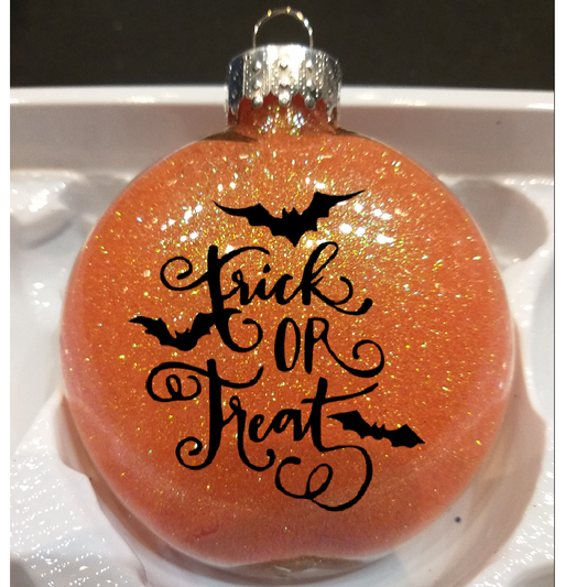 Trick or Treat Glitter Christmas Ornament Shatterproof Horror Halloween Metaphysical