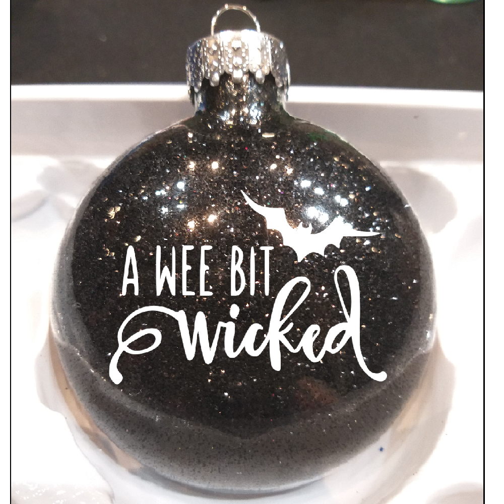 Wee Bit Wicked Glitter Christmas Ornament Shatterproof Horror Halloween Metaphysical