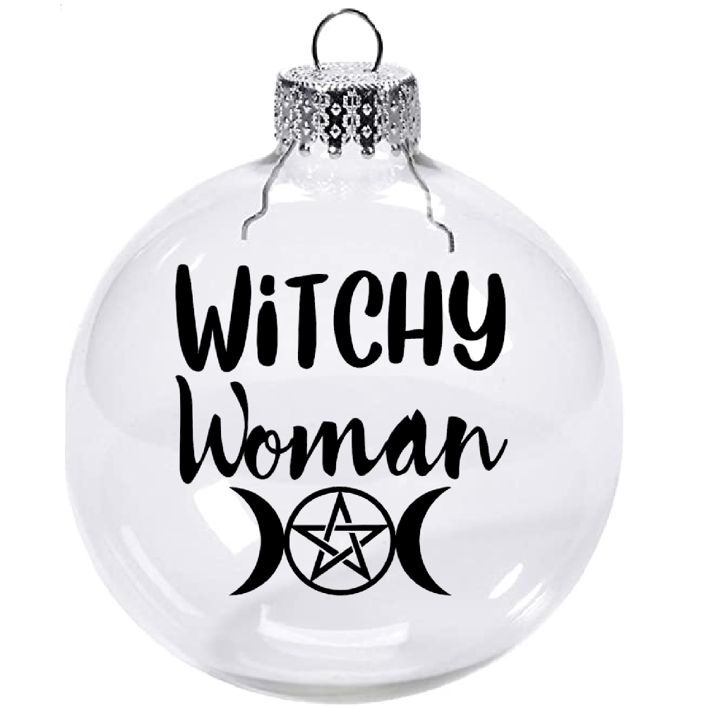 Witchy Woman Clear Christmas Ornament Shatterproof Horror Halloween Metaphysical