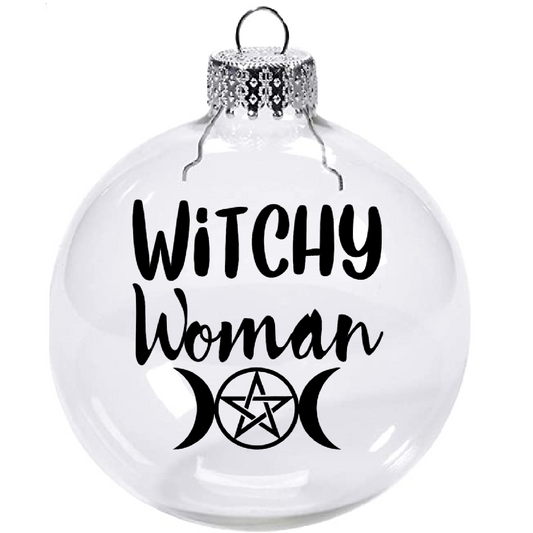 Witchy Woman Clear Christmas Ornament Shatterproof Horror Halloween Metaphysical